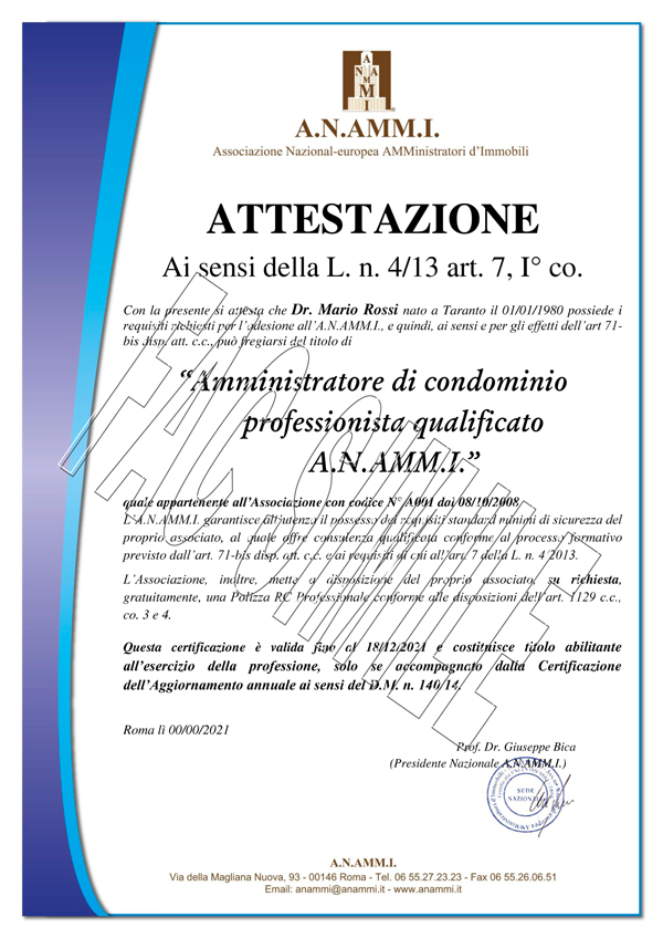 ATTESTAZIONE L. N. 4/2013