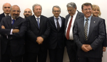 Giuseppe Bica, Presidente dell’A.N.AMM.I. con il Sottosegretario alla Giustizia Ferri, Giovanni De Pasquale, Presidente dell’ANAIP e Rosario Calabrese, Presidente dell’UNAI.